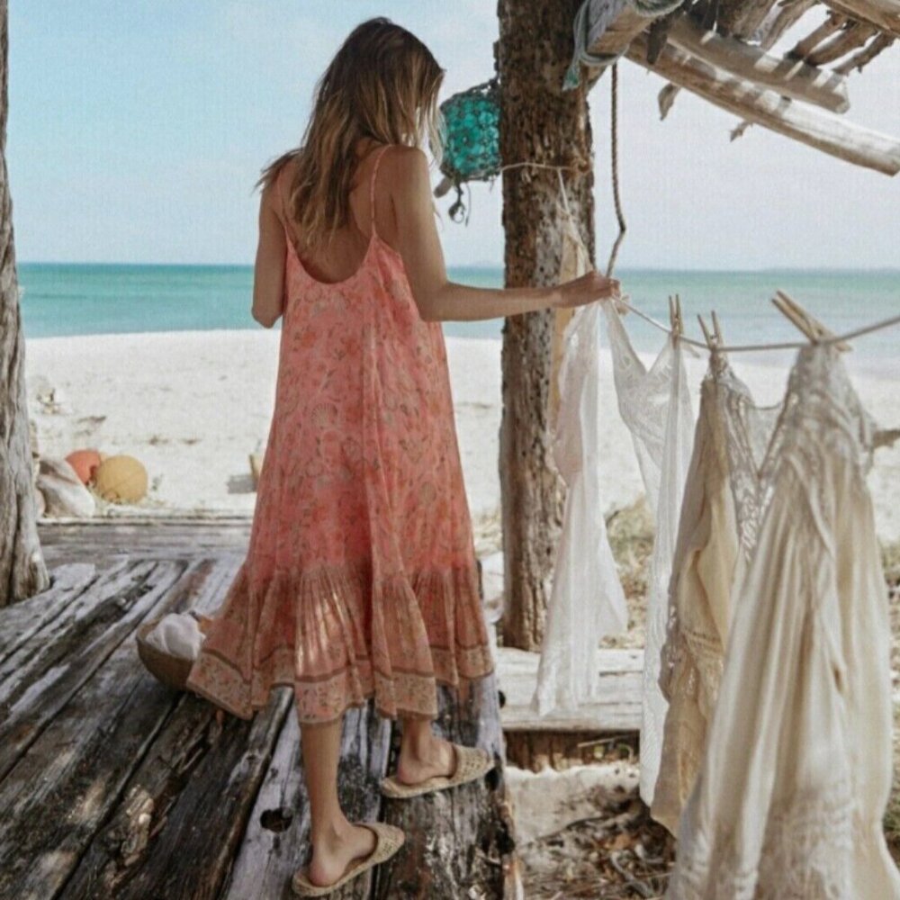 Spell & The Gypsy Seashell Strappy Midi Dress Coral - Size Small - Picture 5 of 16